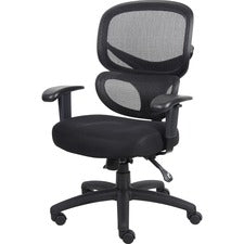 Lorell Mesh-Back Fabric Executive Chairs - Black Fabric Seat - Black Mesh Back - 5-star Base - Black, Silver - Fabric - 1 Each