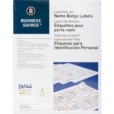 Business Source Laser/Inkjet Name Badge Labels - 2 1/3" x 3 3/8" Length - Rectangle - Laser, Inkjet - White - 8 / Sheet - 400 / Pack - Self-adhesive, Jam-free