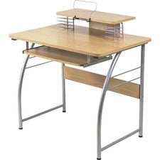 Lorell Upper Shelf Laminate Computer Desk - Laminated Rectangle Top - 23.60" Table Top Width x 35.40" Table Top Depth - 35.20" Height - Assembly Required - Maple - Metal