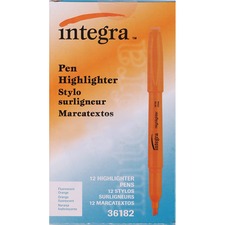 Integra Pen Style Fluorescent Highlighters - Chisel Marker Point Style - Fluorescent Orange - 1 Dozen