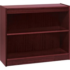 Lorell Panel End Hardwood Veneer Bookcase - 36" x 12" x 30" - 2 x Shelf(ves) - 110 lb Load Capacity - Mahogany - Laminate - Wood, Veneer - Assembly Required