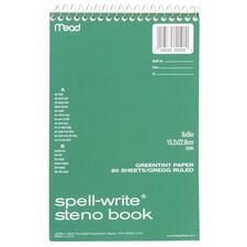 Mead Spell-Write Steno Book - 80 Sheets - Wire Bound - 6" x 9" - Green Paper - Cardboard Cover - 1 Each