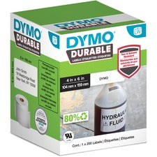 Dymo LW Durable Labels - 4 3/32" x 6 17/64" Length - Rectangle - Direct Thermal - White - Polypropylene - 1 Each