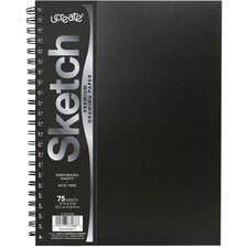 UCreate Poly Cover Sketch Book - 75 Sheets - Spiral - 70 lb Basis Weight - 12" x 9" - 12" x 9" - BlackPolyurethane Cover - Heavyweight, Acid-free Paper, Durable Cover, Perforated - 1 Each