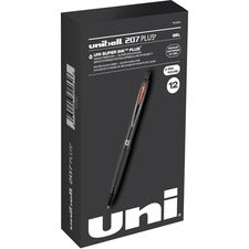 uniball&trade; 207 Plus+ Gel Pen - Medium Pen Point - 0.7 mm Pen Point Size - Retractable - Red Gel-based, Nanofiber Ink Ink - Black Metal Barrel - 12 / Dozen