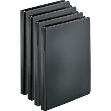 Business Source Basic Round Ring Binders - 1/2" Binder Capacity - Letter - 8 1/2" x 11" Sheet Size - 125 Sheet Capacity - 3 x Round Ring Fastener(s) - Internal Pocket(s) - Chipboard, Polypropylene - Black - Exposed Rivet, Sturdy - 4 / Bundle