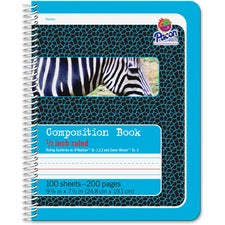 Pacon Composition Book - 100 Sheets - 200 Pages - Spiral Bound - Short Way Ruled - 0.50" Ruled - 7 1/2" x 9 3/4" - Blue Cover - 1 Each