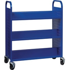Lorell Double-sided Book Cart - 6 Shelf - Round Handle - 5" Caster Size - Steel - x 38" Width x 18" Depth x 46.3" Height - Blue - 1 Each