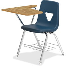 Lorell Tablet Arm Study Top Student Combo Desks - Tubular Steel Frame - Four-legged Base - Navy - Polypropylene - Armrest - 2 / Carton