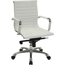 Lorell Modern Management Chair - Bonded Leather Seat - Bonded Leather Back - Mid Back - 5-star Base - White - 1 Each