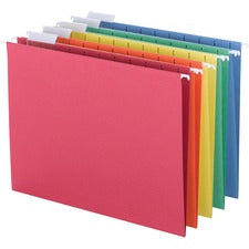 Business Source 1/5 Tab Cut Letter Recycled Hanging Folder - 8 1/2" x 11" - Top Tab Location - Blue, Green, Orange, Red, Yellow - 10% Recycled - 25 / Box