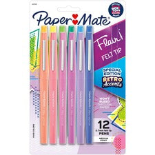 Paper Mate Flair Medium Point Pens - Medium Pen Point - Assorted Water Based Ink - 12 / Pack