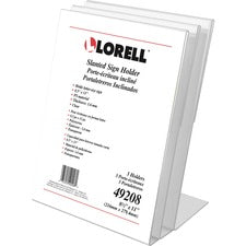 Lorell L-base Slanted Sign Holder Stand - Support 8.50" x 11" Media - Acrylic - 1 / Pack - Clear