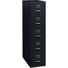 Lorell Commercial Grade Vertical File Cabinet - 5-Drawer - 15" x 26.5" x 61" - 5 x Drawer(s) for File - Letter - Vertical - Heavy Duty, Security Lock, Ball-bearing Suspension - Black - Steel - Recycled