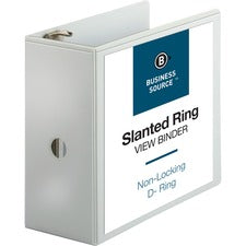 Business Source Basic D-Ring White View Binders - 5" Binder Capacity - Letter - 8 1/2" x 11" Sheet Size - D-Ring Fastener(s) - Polypropylene - White - 2.10 lb - Clear Overlay - 1 Each