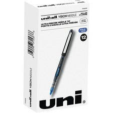 uniball&trade; Vision Needle Rollerball Pens - Micro Pen Point - 0.5 mm Pen Point Size - Blue Liquid Ink - 1 Dozen