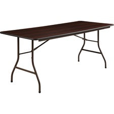 Lorell Economy Folding Table - Melamine Rectangle Top - 72" Table Top Length x 30" Table Top Width x 0.63" Table Top Thickness - 29" Height - Mahogany