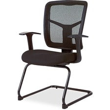 Lorell ErgoMesh Series Mesh Side Arm Guest Chair - Black Fabric Seat - Black Mesh Back - Cantilever Base - 1 Each