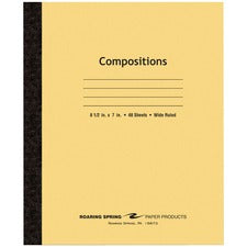 Roaring Spring Wide Ruled Flexible Cover Composition Book - 48 Sheets - 96 Pages - Printed - Sewn/Tapebound - Both Side Ruling Surface - 15 lb Basis Weight - 56 g/m&#178; Grammage - 8 1/2" x 7" - 0.25" x 7" x 8.5" - White Paper - 1 Each