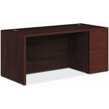 HON 10500 H105897R Pedestal Desk - 66" x 30" x 29.5" - 3 x Box, File Drawer(s)Right Side - Finish: Mahogany