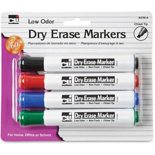 CLI Chisel Tip Dry Erase Markers - Chisel Marker Point Style - Black, Blue, Red, Green - 4 / Pack