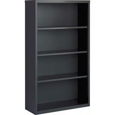 Lorell Fortress Series Charcoal Bookcase - 34.5" x 13" x 60" - 4 Shelve(s) - Material: Steel - Finish: Charcoal, Powder Coated