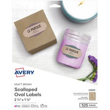 Avery&reg; Multipurpose Label - 2 1/4" Width x 1 1/8" Length - Permanent Adhesive - Oval Scallop - Laser, Inkjet - Kraft Brown - Paper - 21 / Sheet - 25 Total Sheets - 525 Total Label(s) - 5