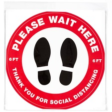 Avery&reg; Social Distance PLEASE WAIT HERE Floor Decal - 5 - PLEASE WAIT HERE Print/Message - Round Shape - Pre-printed, Tear Resistant, Wear Resistant, Non-slip, Water Resistant, UV Coated, Durable, Removable, Scuff Resistant - Vinyl - Red