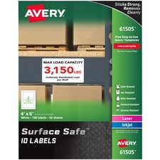Avery&reg; Surface Safe ID Labels - 4" Width x 6" Length - Removable Adhesive - Rectangle - Laser, Inkjet - White - Film - 2 / Sheet - 50 Total Sheets - 100 Total Label(s) - 5