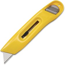 Plastic Utility Knife With Retractable Blade And Snap Closure, 6" Plastic Handle, Yellow