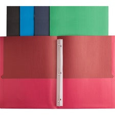 Business Source Letter Recycled Pocket Folder - 8 1/2" x 11" - 100 Sheet Capacity - 3 x Prong Fastener(s) - 2 Inside Front & Back Pocket(s) - Leatherette - Assorted - 35% Recycled - 25 / Box