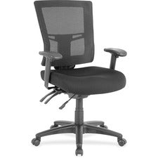 Lorell Mid-back Office Chair - Black Fabric Seat - Black Nylon Back - 5-star Base - Black - 1 Each