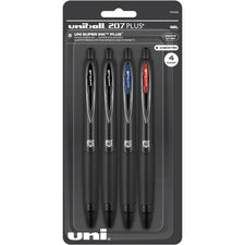 uniball&trade; 207 Plus+ Gel Pen - Medium Pen Point - 0.7 mm Pen Point Size - Retractable - Assorted Gel-based, Nanofiber Ink Ink - Black Metal Barrel - 4 / Pack