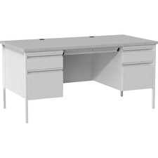 Lorell Grey Double Pedestal Steel/Laminate Desk - 30" Height x 29.50" Width x 60" Depth - Gray, Laminated - Steel