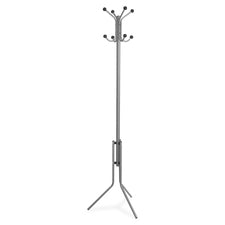 Lorell Tripod Base Metal Coat Rack - 4 Hooks - 4 Pegs - for Coat, Jacket, Hat, Scarf - Metal - Silver - 1 Each