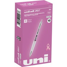 uniball&trade; 207 Retractable Gel - Pink Ribbon Edition - 0.7 mm Pen Point Size - Refillable - Black - Semi Translucent, Black Barrel - 12 / Box