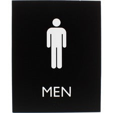 Lorell Restroom Sign - 1 Each - Men Print/Message - 6.4" Width x 8.5" Height - Rectangular Shape - Easy Readability, Braille - Plastic - Black