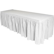 Genuine Joe Nonwoven Table Skirts - 14 ft Length - Adhesive Backing - Polyester - White - 1 Each