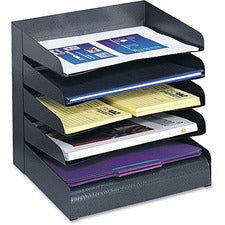 Safco Slanted Shelves Steel Desk Tray Sorter - 5 Tier(s) - Desktop - Durable - Black - Steel - 1 Each