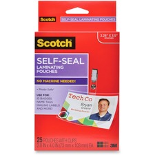 Self-sealing Laminating Pouches, 12.5 Mil, 2.31" X 4.06", Gloss Clear, 25/pack