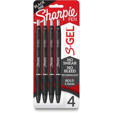 Sharpie S-Gel Pens - 1 mm Pen Point Size - Black Gel-based Ink - Black Barrel - 4 / Pack