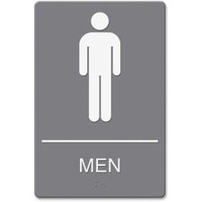 Headline Signs ADA MEN Restroom Sign - 1 Each - Men Print/Message - 6" Width - Adhesive, Braille - Plastic - White, Gray