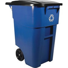 Rubbermaid Commercial Brute Recycling Rollout Container - Swing Lid - 50 gal Capacity - Rectangular - Mobility, Heavy Duty, Wheels, Lid Locked, Easy to Clean, Hinged, Durable - 36.5" Height x 23.4" Width - Resin - Blue - 1 Each