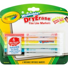 Crayola Washable Dry Erase Fine Line Markers - Bullet Marker Point Style - Assorted - 6 / Set