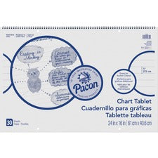 Pacon Ruled Chart Tablet - 30 Sheets - Spiral Bound - Ruled - 1" Ruled - 24" x 16" - White Paper - Stiff Cover - Sturdy Back, Recyclable, Dual Sided - 1 Each