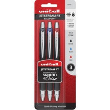 uni&reg; Jetstream RT Ballpoint Pen - Medium Pen Point - 1 mm Pen Point Size - Retractable - Black, Blue, Red Pigment-based Ink - Blue Stainless Steel Barrel - 3 / Pack