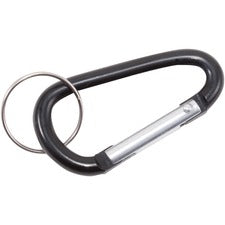 Carabiner Key Chains, Split Key Rings, Aluminum, Black, 10/pack