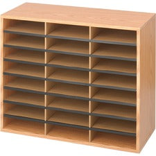 Safco Laminte Literature Organizer - 24 Compartment(s) - Compartment Size 2.50" x 9" x 11.75" - 23.5" Height x 29" Width x 12" Depth - Floor - Medium Oak - Particleboard - 1 Each