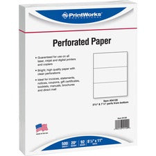 PrintWorks Professional Pre-Perforated Paper for Invoices, Statements, Gift Certificates & More - Letter - 8 1/2" x 11" - 20 lb Basis Weight - 500 / Ream - Perforated