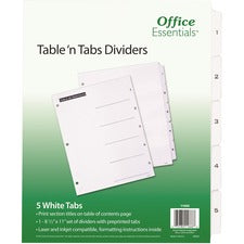 Avery&reg; B/W Print Table of Contents Tab Dividers - 5 x Divider(s) - 1-5 - 5 Tab(s)/Set - 8.5" Divider Width x 11" Divider Length - 3 Hole Punched - White Paper Divider - Black Paper, White Tab(s) - 1